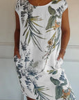 Brigitte - Printed Cotton and Linen Dress with Round Neck