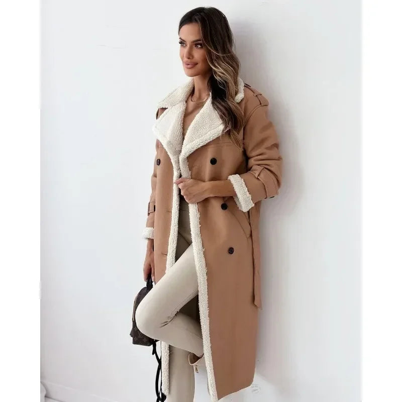 Caitlin – Stand Collar and Long Sleeves Wrap Coat