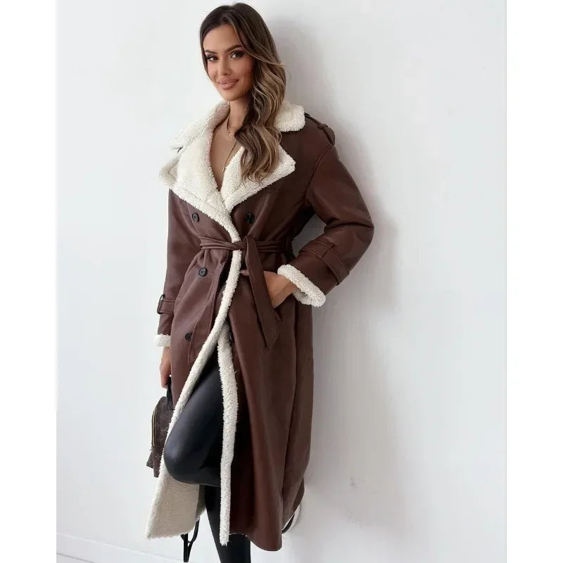Caitlin – Stand Collar and Long Sleeves Wrap Coat