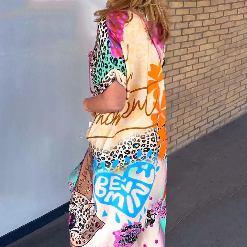 Casual Short-Sleeved Leopard Print Dress for Women