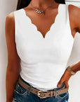 Celeste – Elegant Plus Size Tank Top with V-Neck and Wave Hem