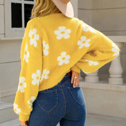 Charming Cosy Ladies' Sweater with Flowers and Fantasy Sleeves