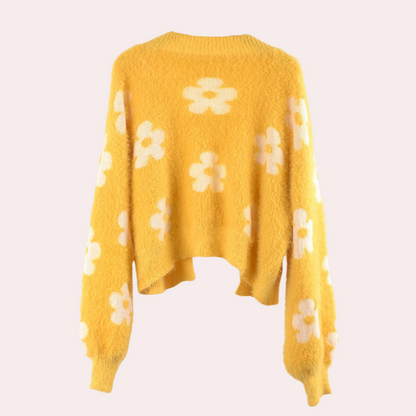 Charming Cosy Ladies' Sweater with Flowers and Fantasy Sleeves