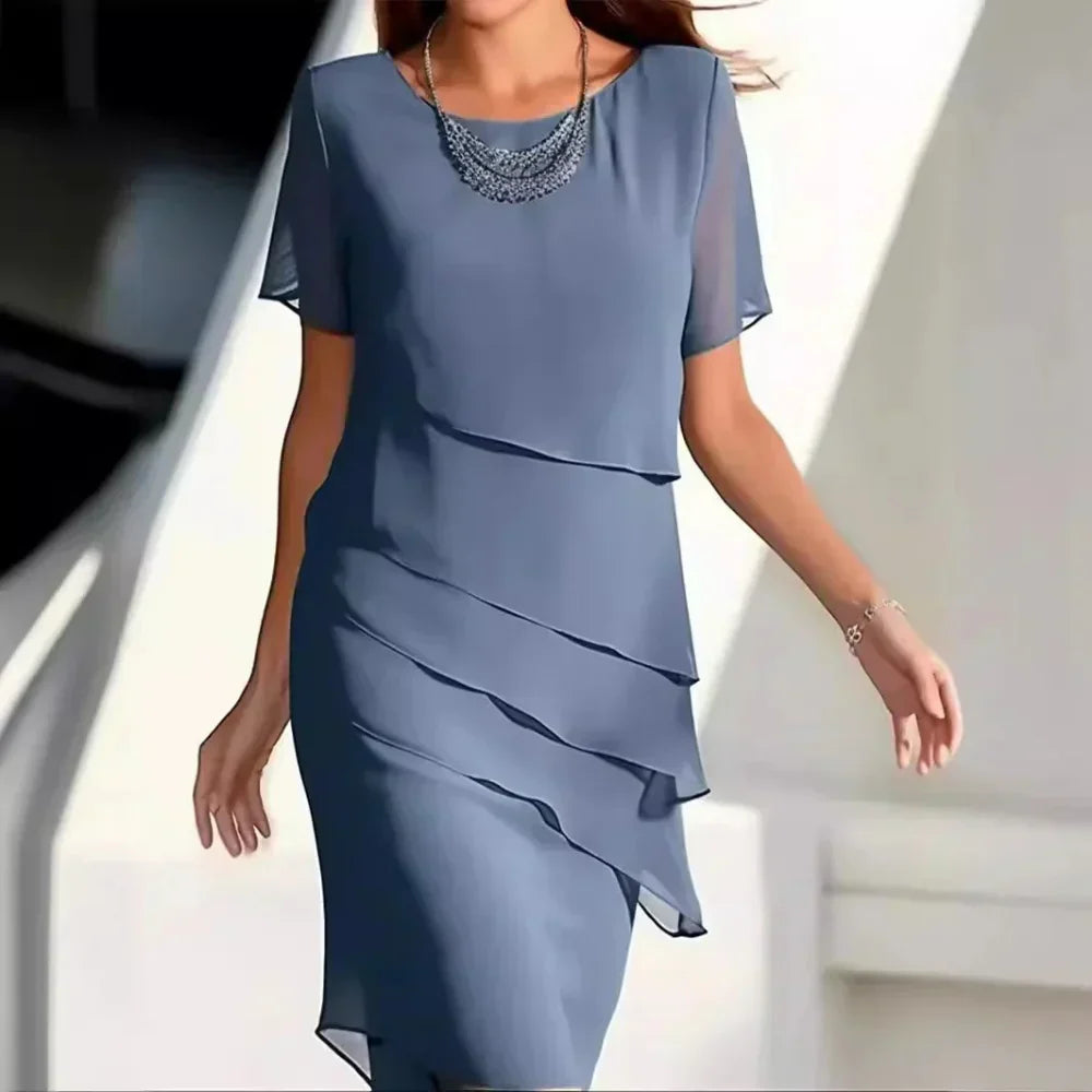 Chic Layered Chiffon Dress with Elegant Details