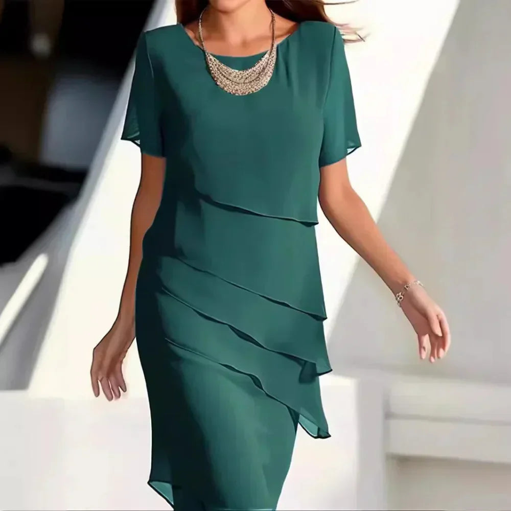 Chic Layered Chiffon Dress with Elegant Details