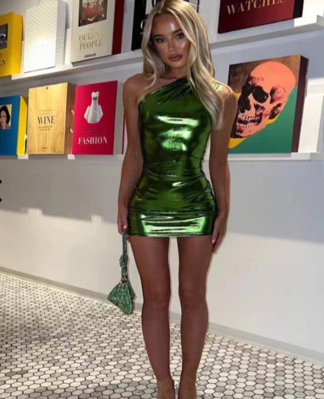 Cinzia – Sexy Metallic One-Shoulder Mini Dress