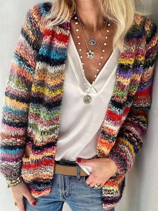 Colourful Striped Knitted Cardigan for Women - Carmi