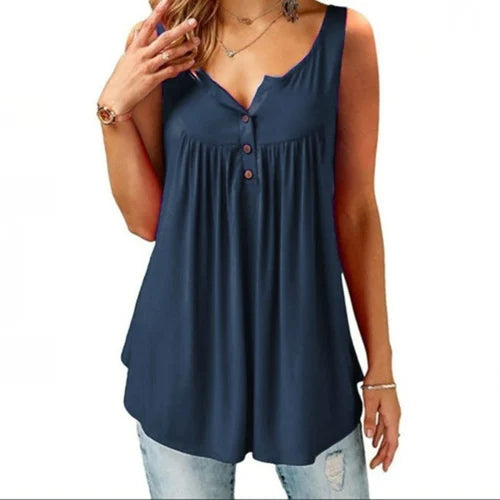 Comfortable Sleeveless Tank Top with Button Placket for Women