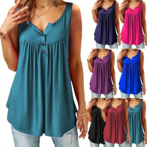 Comfortable Sleeveless Tank Top with Button Placket for Women