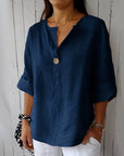 Comfortable Top with V-Neck in Cotton and Linen