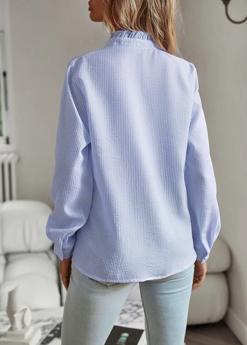 Comfortable long-sleeved blouse with ruffles for women - Mecca