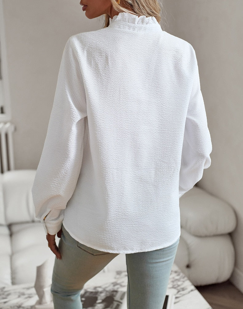 Comfortable long-sleeved blouse with ruffles for women - Mecca