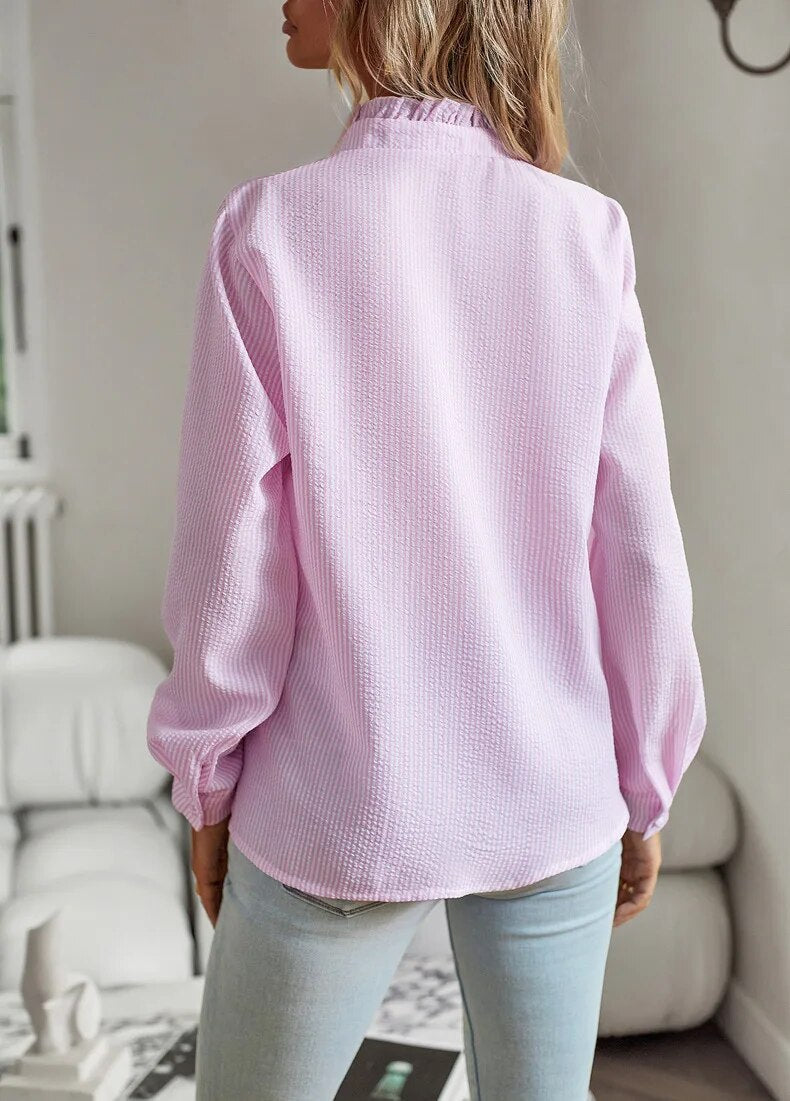 Comfortable long-sleeved blouse with ruffles for women - Mecca