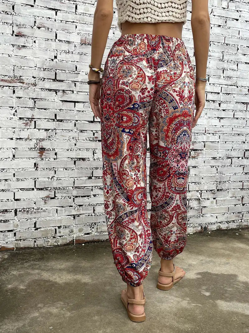 Crescentia - Boho Shirred Waist Long Trousers