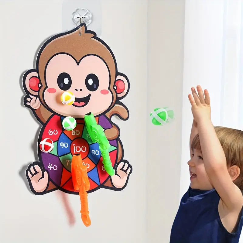 Cute Monkey Dartboard Set | Creative Cartoon Animal Target Game | Educational Parent-Child Interactive Toy with Sticky Balls &amp; Shafts