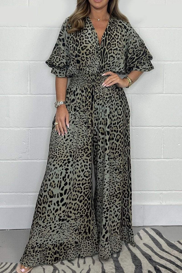 Debbie - Leopard Print Dress with V-Neck