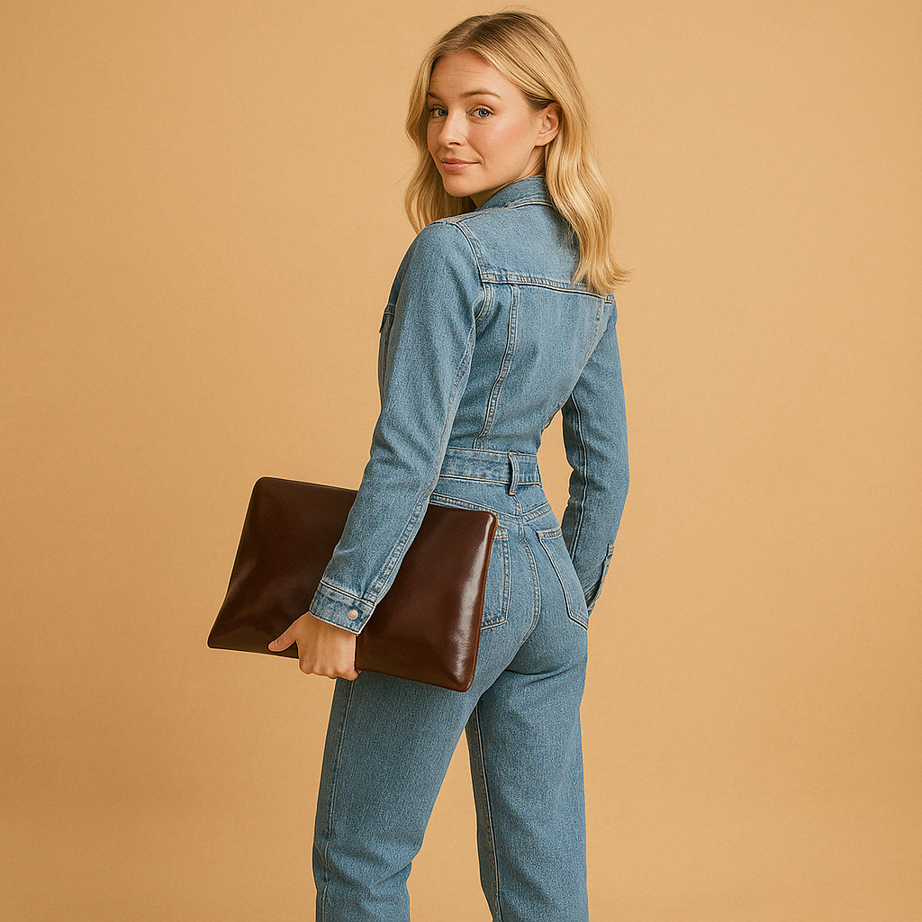 Denim Jumpsuit with Straight Legs and Long Sleeves