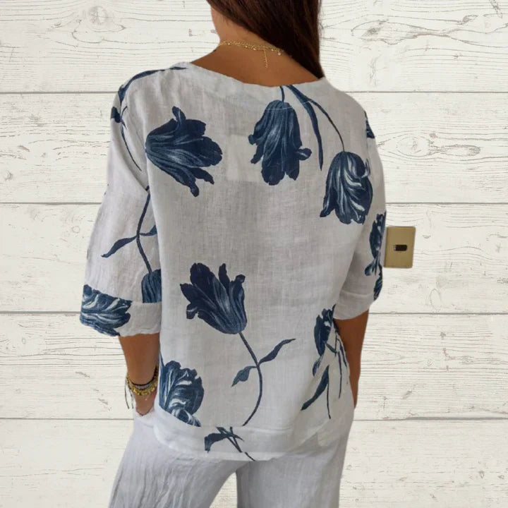 Denisa - Printed Tunic Top with V-Neck