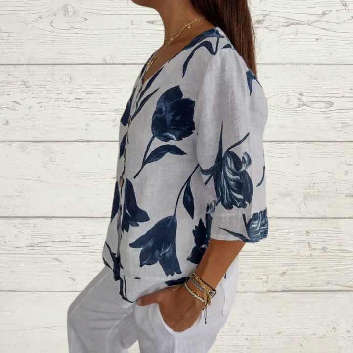 Denisa - Printed Tunic Top with V-Neck