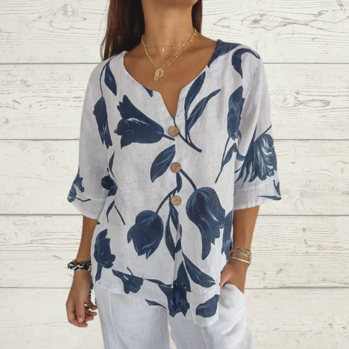 Denisa - Printed Tunic Top with V-Neck
