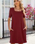 Dress with Short Sleeves, Pockets and Square Neckline - Julissa