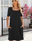Dress with Short Sleeves, Pockets and Square Neckline - Julissa