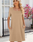Dress with Short Sleeves, Pockets and Square Neckline - Julissa