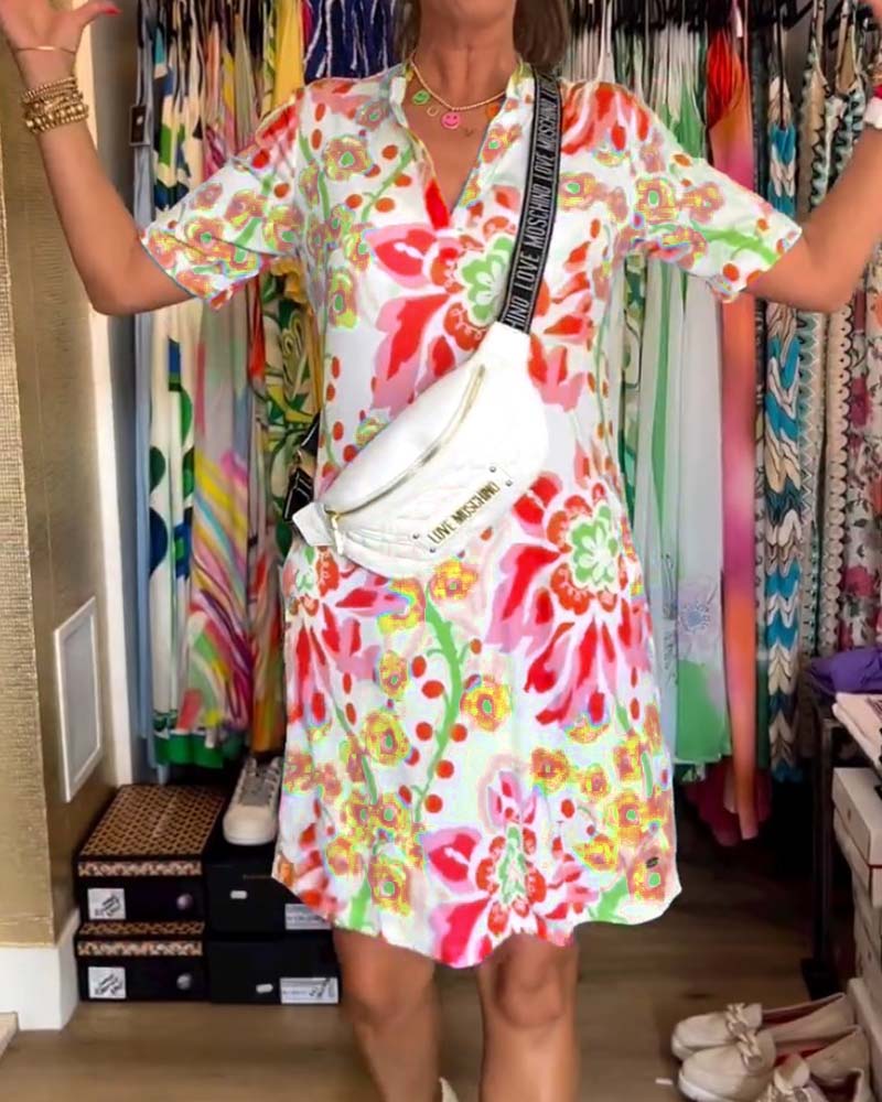 Dress with short sleeves and floral print. - Rosalie