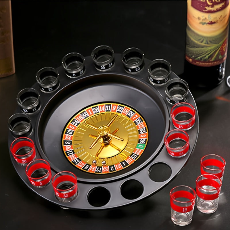 DrinkRoulette - Luxury Roulette Drinking Game Set with 16 Glasses