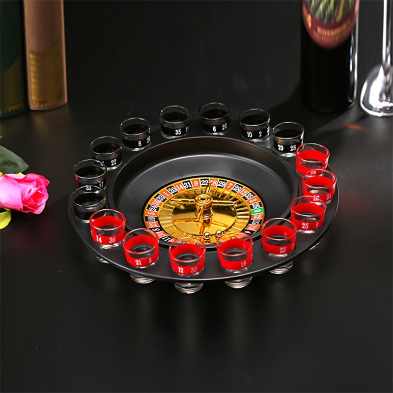 DrinkRoulette - Luxury Roulette Drinking Game Set with 16 Glasses