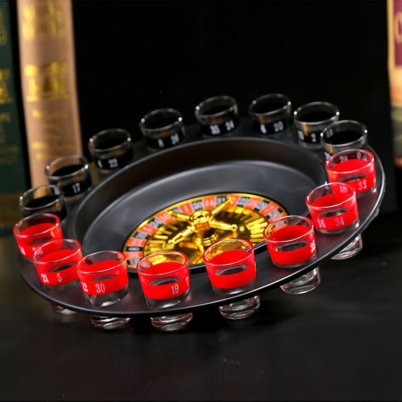 DrinkRoulette - Luxury Roulette Drinking Game Set with 16 Glasses