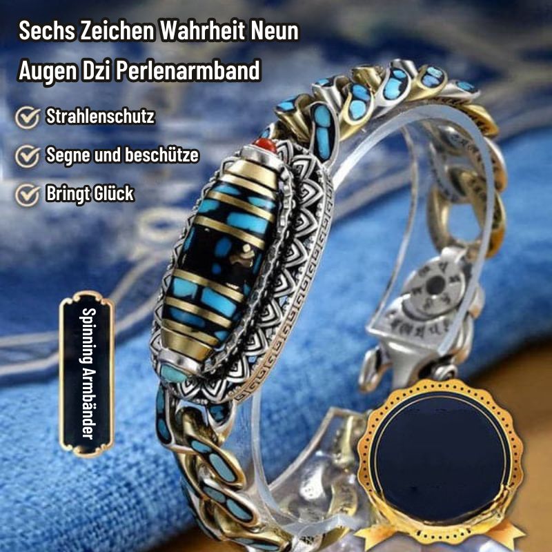 DziVana - Dzi Bracelet with Six Symbol Mantra in Turquoise