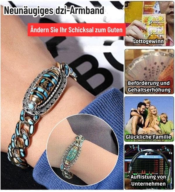 DziVana - Dzi Bracelet with Six Symbol Mantra in Turquoise