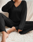 Edina – V-Neck and Knit Pattern Two-Piece Set