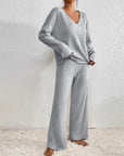 Edina – V-Neck and Knit Pattern Two-Piece Set