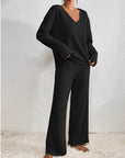 Edina – V-Neck and Knit Pattern Two-Piece Set