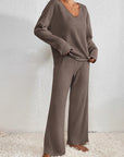 Edina – V-Neck and Knit Pattern Two-Piece Set