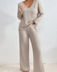 Edina – V-Neck and Knit Pattern Two-Piece Set