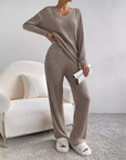 Edina – V-Neck and Knit Pattern Two-Piece Set