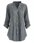 Egle – Long Ladies' Blouse with Puff Sleeves and Elegant Lace Details