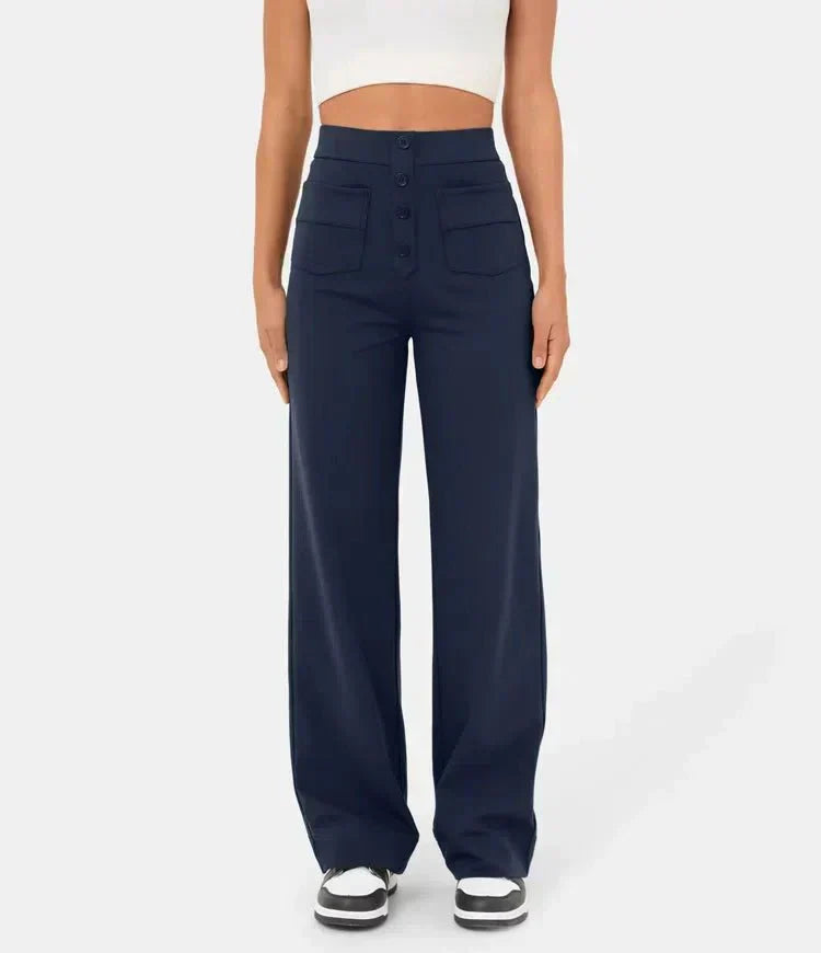 Elasticated high-waisted casual trousers for women - Phoebe