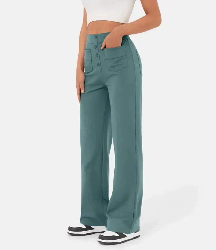 Elasticated high-waisted casual trousers for women - Phoebe