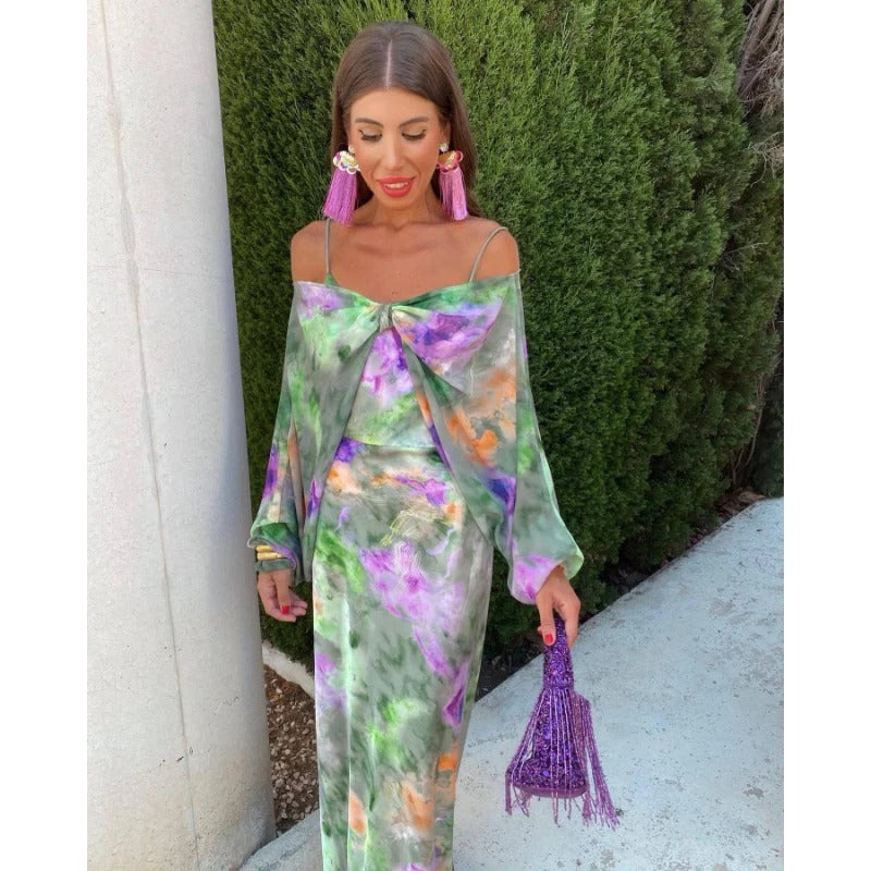 Elegant Colourful Maxi Dress with Detachable Scarf - Romy