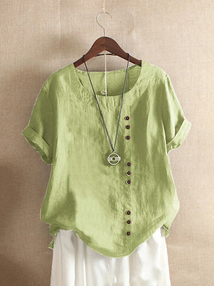 Elegant Cotton Ladies Blouse with Short Sleeves and Button Details