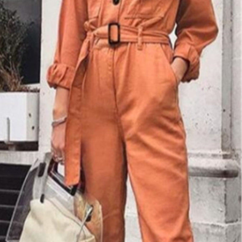 Elegant Orange Jumpsuit with Flattering Fit and Feminine Flair