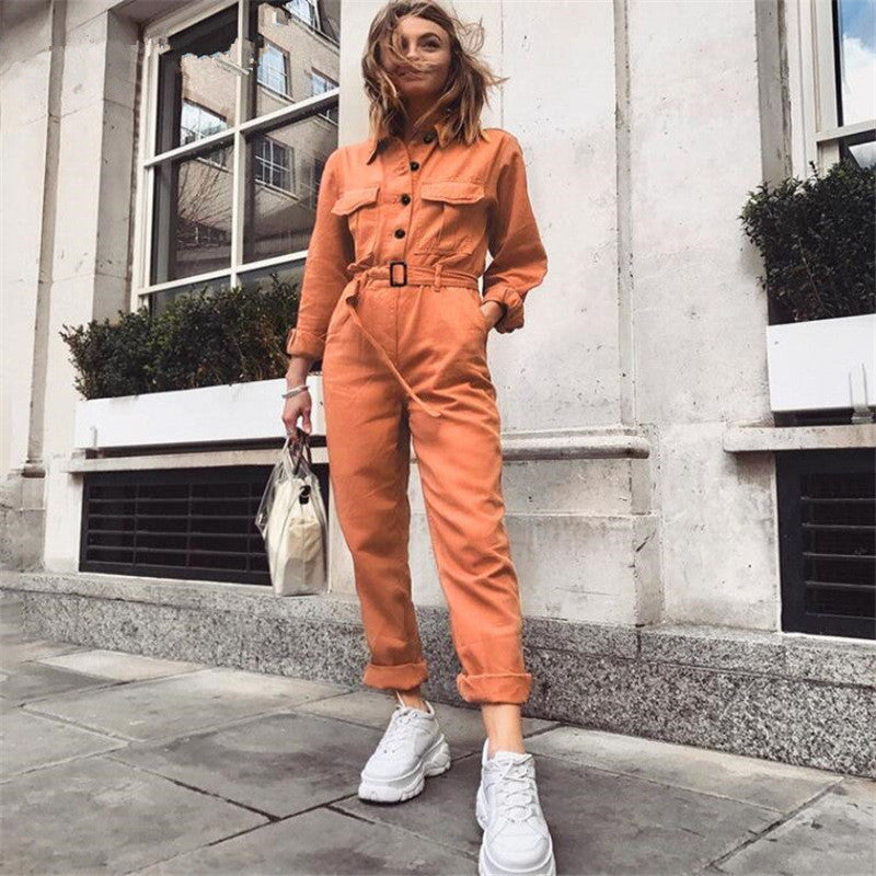 Elegant Orange Jumpsuit with Flattering Fit and Feminine Flair