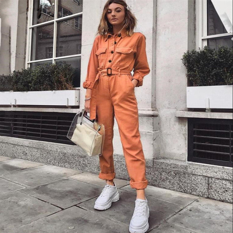 Elegant Orange Jumpsuit with Flattering Fit and Feminine Flair