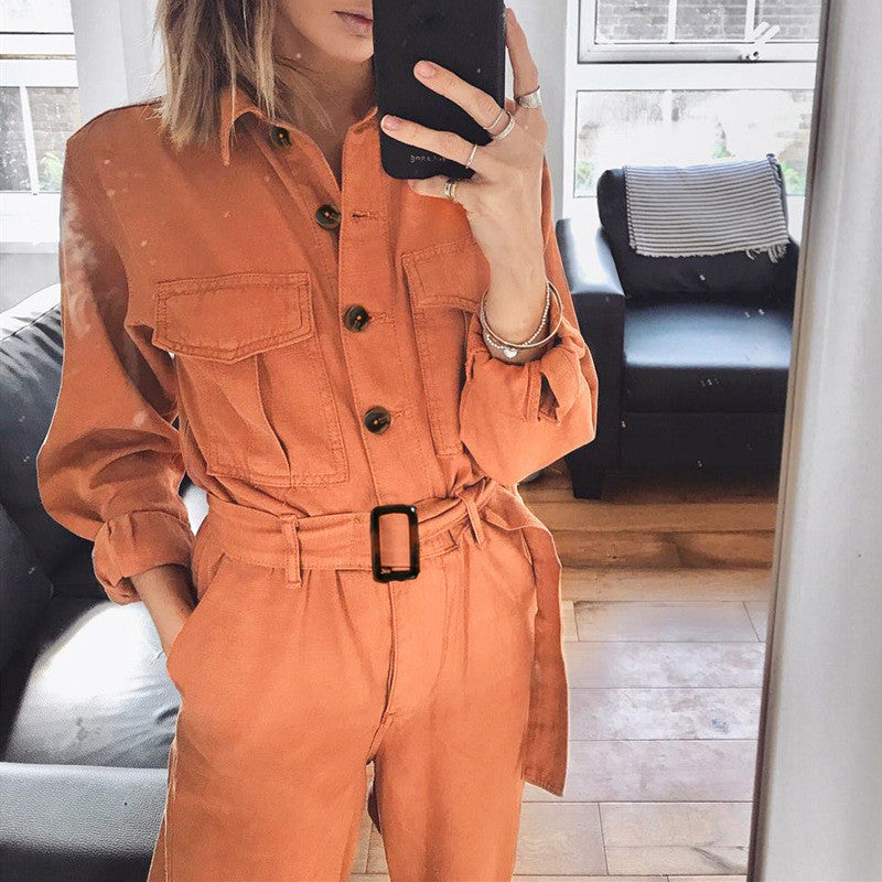Elegant Orange Jumpsuit with Flattering Fit and Feminine Flair