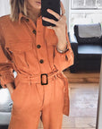 Elegant Orange Jumpsuit with Flattering Fit and Feminine Flair