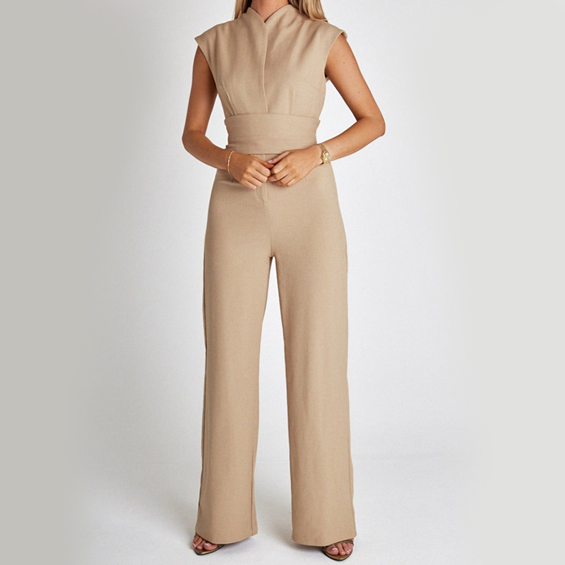 Elegant Sleeveless Jumpsuit with V-Neck and Wide Legs